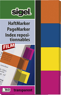 Sigel Haftmarker 4farbig/HN614 50x80 mm orange, blau, gelb, pink Inh.160 BL