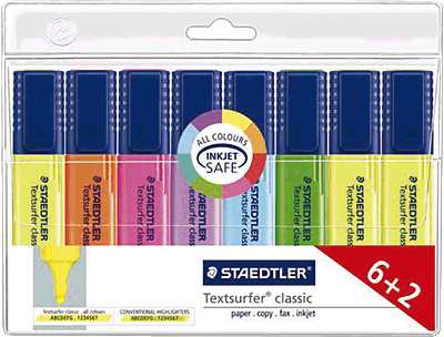 Staedtler Textmarker classic 364/364AWP8 sortiert WP-Etui 6+2 gratis