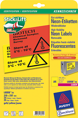 Avery Zweckform Neonrot Etiketten/L6005-25 210 x 297 mm Inh.25