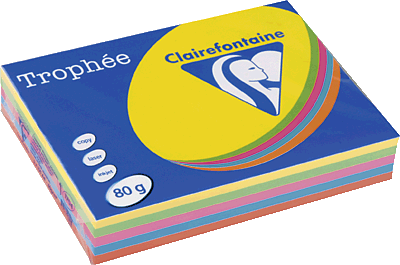 Clairefontaine Trophee Papier Sortiert Fluor/1705C rosa, gelb, grün, orange 80 g Inh.4x 125