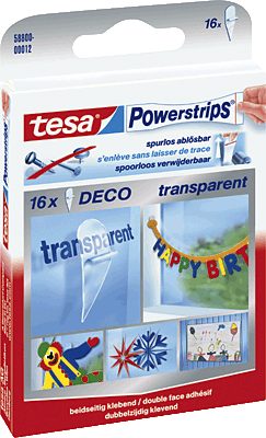 Tesa Powerstrips Deco/58800-00012-02 transparent Inh.16 Strips