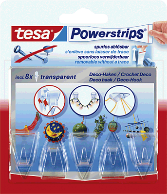 Tesa Powerstrips Deko Haken/58900-00013-02 transparent Inh.5 Haken, 8 Strips