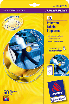 Avery Zweckform CD-Etiketten/C9660-25 Ø117 mm weiß hochglänzend, SuperSize Inh.50
