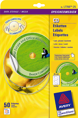 Avery Zweckform SuperSize-CD-Etiketten/L7760-25 Ø117 mm weiß hochglänzend Inh.50