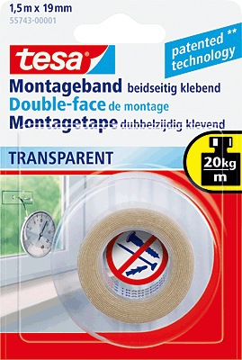 Tesa Montageband/55743-00001-00 1,5m x 19mm transparent 2,0 kg/10 cm