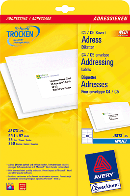 Avery Zweckform Adress-Etiketten/J8173-25 99,1x57,0 mm weiß spezialbeschichtet Inh.250