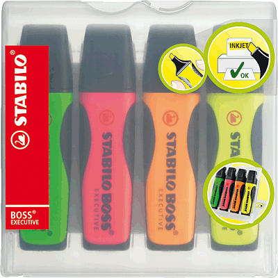 STABILO Textmarker EXECUTIVE 4er Etui/73/4 gelb, grün, orange, pink Inh.4 Stück