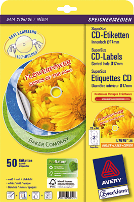 Avery Zweckform CD-Etiketten Supersize /L7676-25 Ø117 mm weiß Inh.50