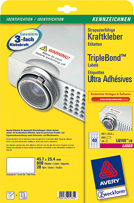 Avery Zweckform Kraftkleber-Etiketten/L6140-20 45,7 x 25,4 mm weiß Inh.800