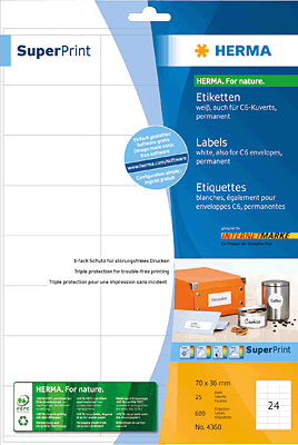 Herma Etiketten/4360 70,0x36,0 mm weiß Inh.600