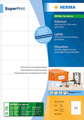 Herma Etiketten/4615 70,0x37,0 mm weiß Inh.4800