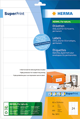 Herma Etiketten/5053 66,0x33,8 mm weiß umlaufender Rand Inh.600