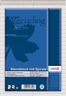 Landre Stenoblock Recycling/367504012 DIN A5 liniert 60 g/qm Inh.40 Blatt
