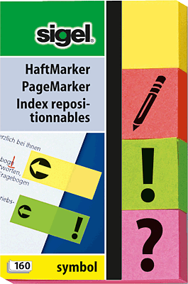 Sigel Haft-Marker Symbol sort/HN635 50x80 mm gelb, orange, grün, pink Inh.160 BL