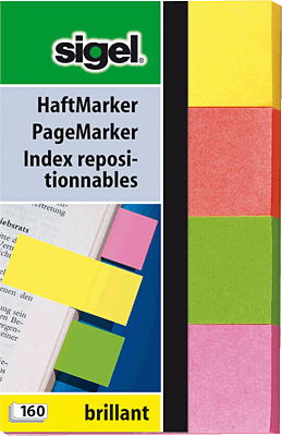 Sigel Haft Marker brillant/HN630 50x80 mm gelb, orange, grün, pink Inh.160 BL