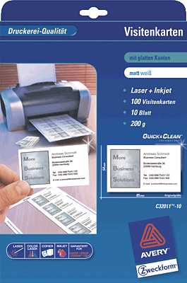 Avery Zweckform Visitenkarten /C32011-10 85x54mm ultraweiß matt 200 g/qm Inh.100