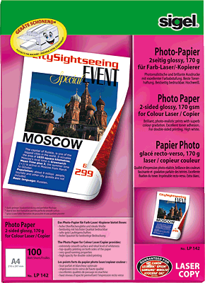Sigel Photo-Papier für Farb-Laser/-Kopierer/LP142 A4 hochweiß 170 g7qm Inh.100