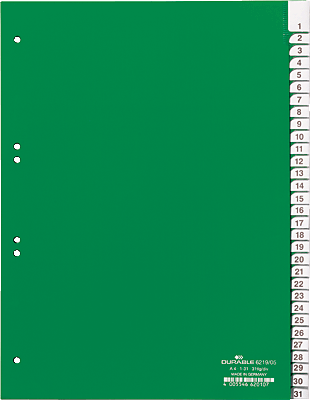 Durable Register/6219-05 DIN A4 hoch grün 31-teilig