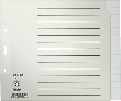 Leitz Papierregister Blanko/1224-85 240x300mm grau A4 halbe Höhe Inh.15 Blatt