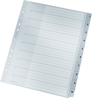 Leitz Plastikregister, Zahlen/1280 A4, 238 mm, 297 mm grau 1-10