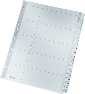 Leitz Kartonregister Zahlen/4326-00-00 A4, 225 mm, 297 mm grau 1-20 160g/qm