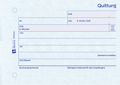 Zweckform Quittungen/300 DIN A6 quer weiß Blaupapier inkl. MwSt. Inh.50 Blatt