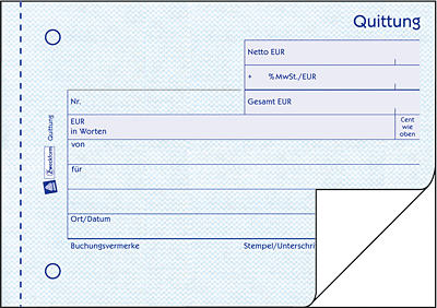 Zweckform Quittungen mit MwSt-Nachweis/306 DIN A6 quer weiß/weiß Inh.2x50 Blatt
