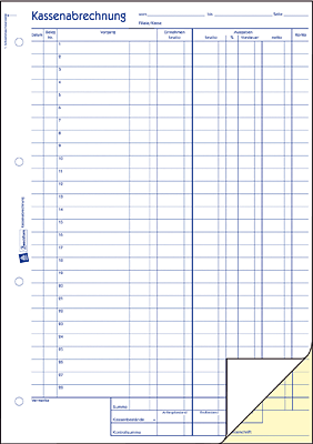 Avery Zweckform Kassenabrechnung/428 DIN A4 hoch weiß/gelb Bl/MwSt.Ausgaben Inh.2x50 Blatt