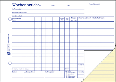 Zweckform Wochenbericht/1311 DIN A5 quer weiß/gelb Blaupapier Inh.2x50 Blatt