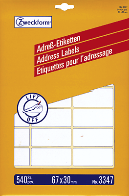 Avery Zweckform Adressetiketten Bogen/3347 67 x 30 mm Inh.540