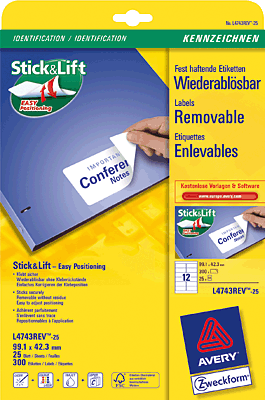 Avery Zweckform InkJet + Laser + Kopier-Etiketten/L4743REV-25 99,1 x 42,3 mm weiß Inh.300