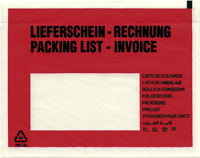 Dokumententaschen C6 Lieferschein-Rechnung/522184-250 rot/schwarz 165x110 mm 45my Inh.250