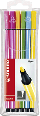 Stabilo Pen 68, Fasermaler/6806-1 1 mm neon, sortiert Inh.6