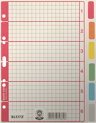 Leitz Kartonregister Blanko 230g/qm/4355-00 A5 grau mit farbigen Taben 6-teilig