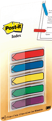 3M Post-it Index Pfeile/684ARR1 12,7x43,7 mm rot/blau/gelb/grün/lila im Etui Inh.je 20 Pfeile