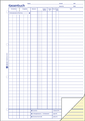Zweckform EDV-Kassenbuch/1756 A4 hoch weiß/gelb selbstdurchschreibend 2x40 Blatt