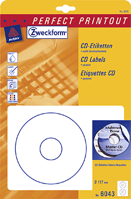 Avery Zweckform CD-Etiketten/L6043-25 Ø117 mm weiß ClassicSize Inh.50