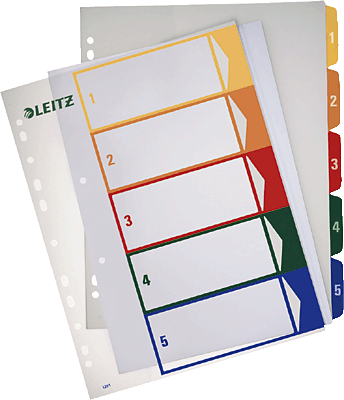 Leitz Register PC-beschriftbar/1291-00-00 A4,245mm,305mm farbig/transparent 1-5