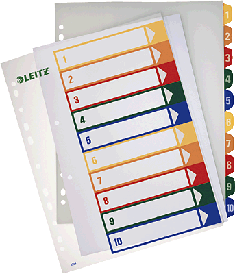 Leitz Register PC-beschriftbar 1-10/1293-00-00 A4,245mm,305mm farbig/transparent