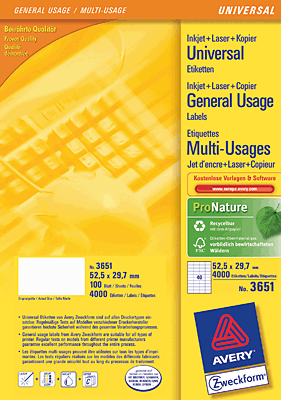 Avery Zweckform InkJet + Laser + Kopier-Etiketten/3651 52,5x29,7 mm weiß Eigentumskennzeichnung Inh.4000