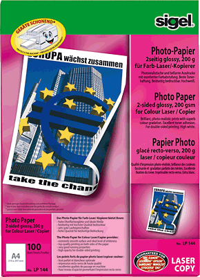 Sigel Fotopapier für Farb-Laser/-Kopierer, 2seitig /LP144 A4 200 g/qm Inh.100